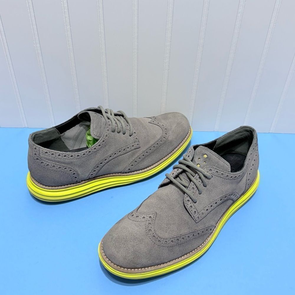 Cole Haan LunarGrand Wingtip Oxford Shoes Mens 7.5 M Gray Suede Lace Up Casual - Picture 3 of 14